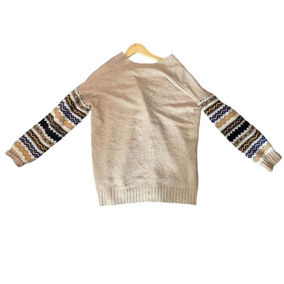 Woolovers Women's Beige Aztec Stripe Oversize Cardigan 100% Lambswool Sz S - Picture 2 of 6